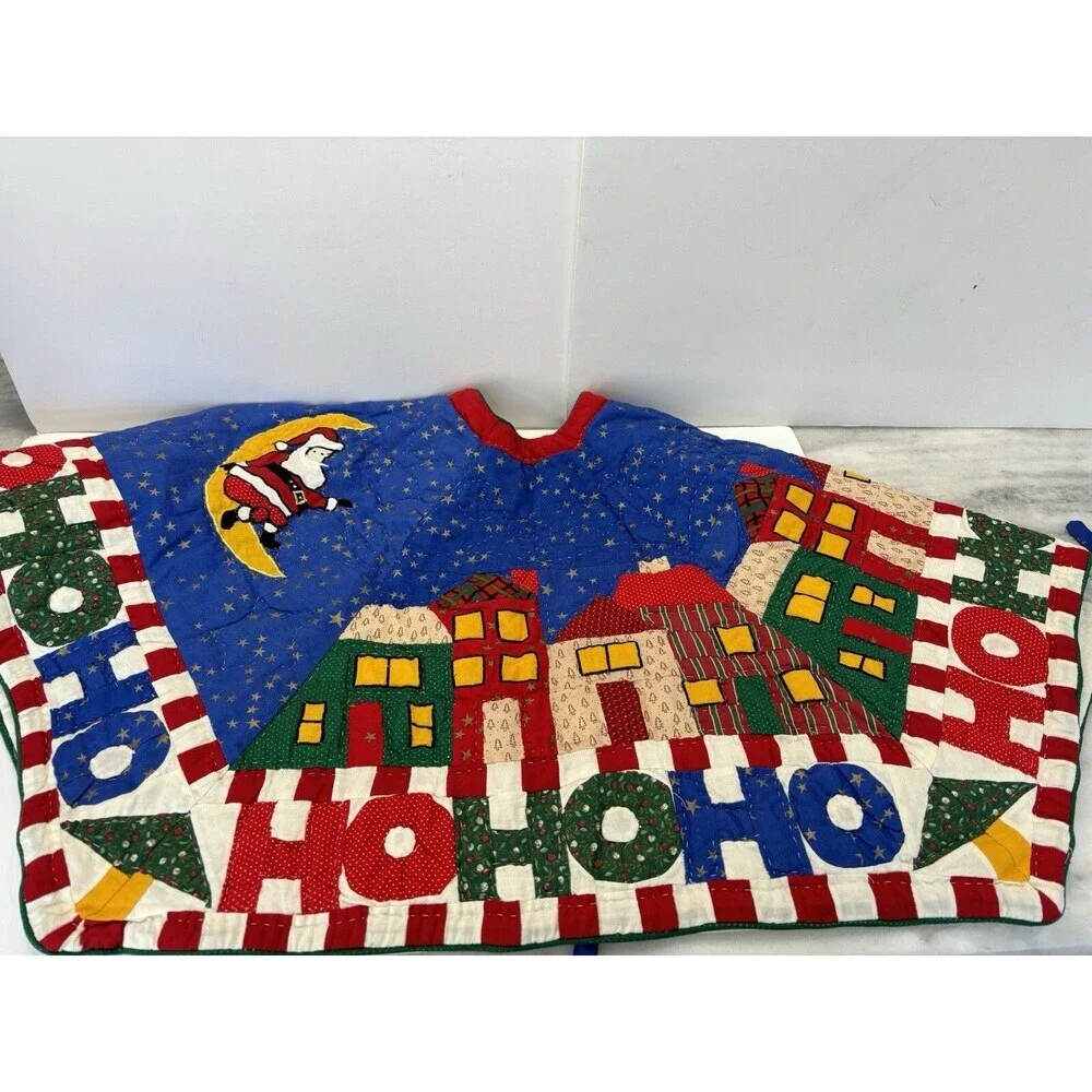 Vintage Patchwork HO HO HO Multicolor Christmas Tree Skirt Santa Holiday 40